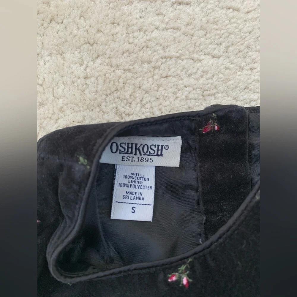 Vintage OshKosh Size Small Black Velvet Romper with Embroidered Flowers
